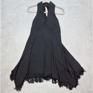 Uncle Frank Midi Dress Womens Small Black Halter Fringe Asymmetrical‎ Whimsigoth